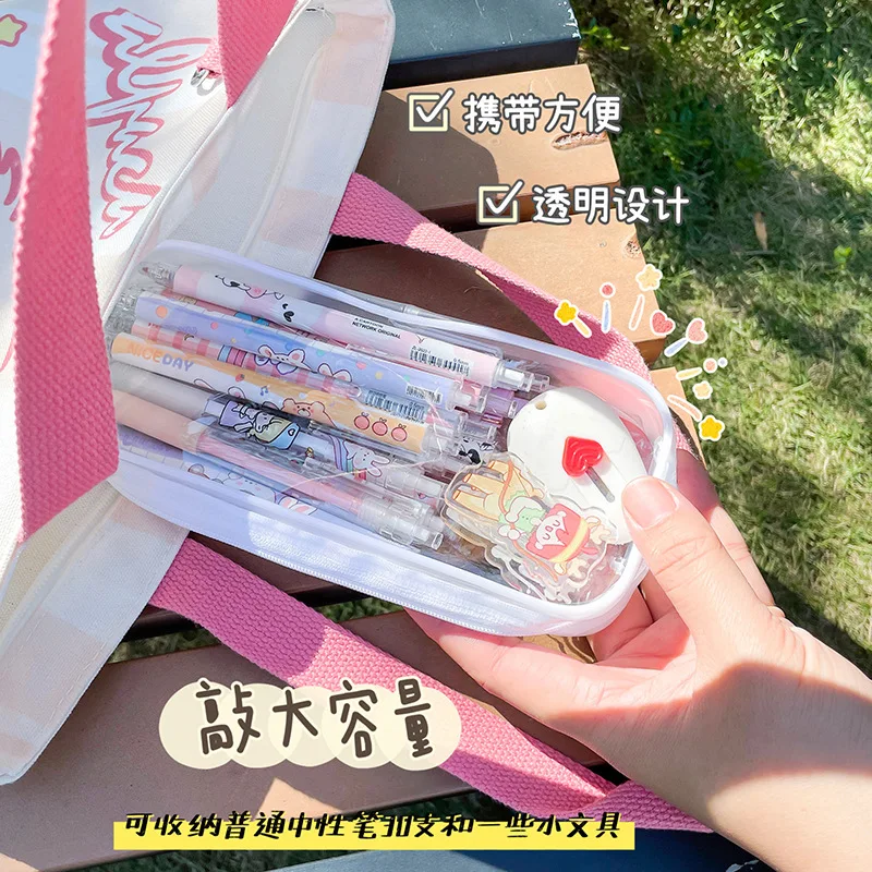 Kawaii Transparent Pencil Case Large Capacity Waterproof Pen Box for Girls Cosmetic Bag Stationery Office School Supplies