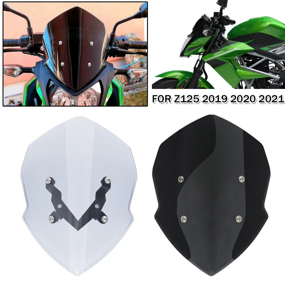 

Motorcycle Sport Touring Windscreen Windshield With Bracket Wind Screen Visor Parabrisa For Kawasaki Z125 Z 125 2019 2020 2021