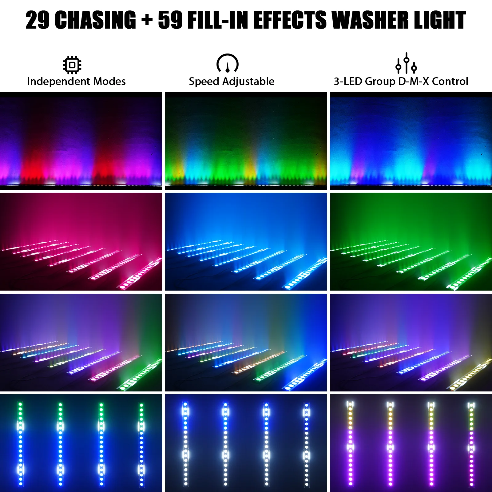 Yiflamefly 2Pcs 120W 18-LED RGBW Wall Washer Light 29 Running Chase Mode Flash DMX512  for Home Entertainment Stage Performance