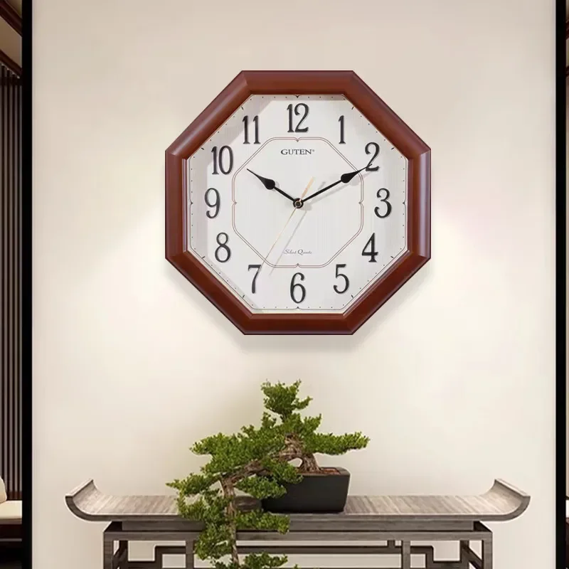 Jinzhongbao Octagonal Wall Clock Chinese Retro Style Silent Quartz Clock Creative Home Decor for Living Room Bedroom Wall