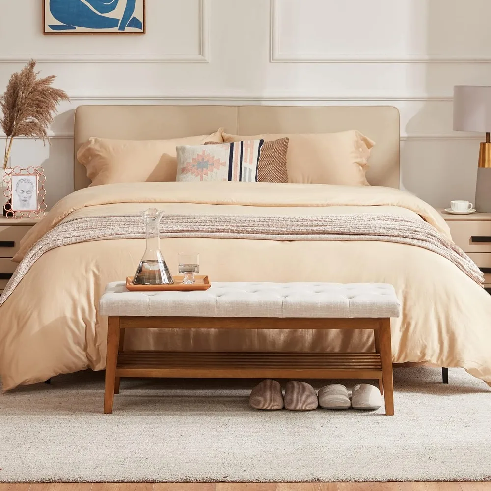 

Button-Tufted Fabric Ottoman Bench - Upholstered Shoe Storage Bench for Entryway End of Bed Living Room Kitchen