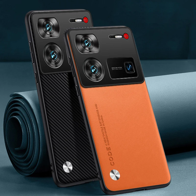 حافظة جلدية لـ ZTE Nubia Z60 Ultra ، غير لامع ، ألياف كربون ، حماية سيليكون ، غطاء هاتف بكاميرا كاملة ، كوكه