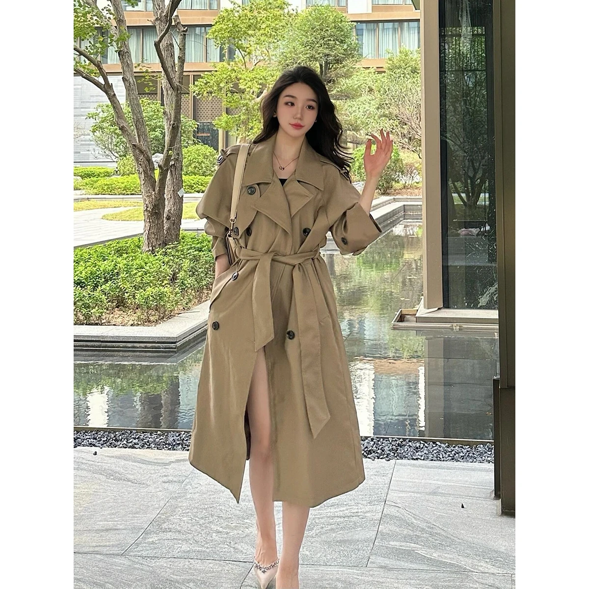 

Весенне-осеннее женское пальто прямого кроя в корейском и британском стиле, двубортное, ветрозащитное, для работы