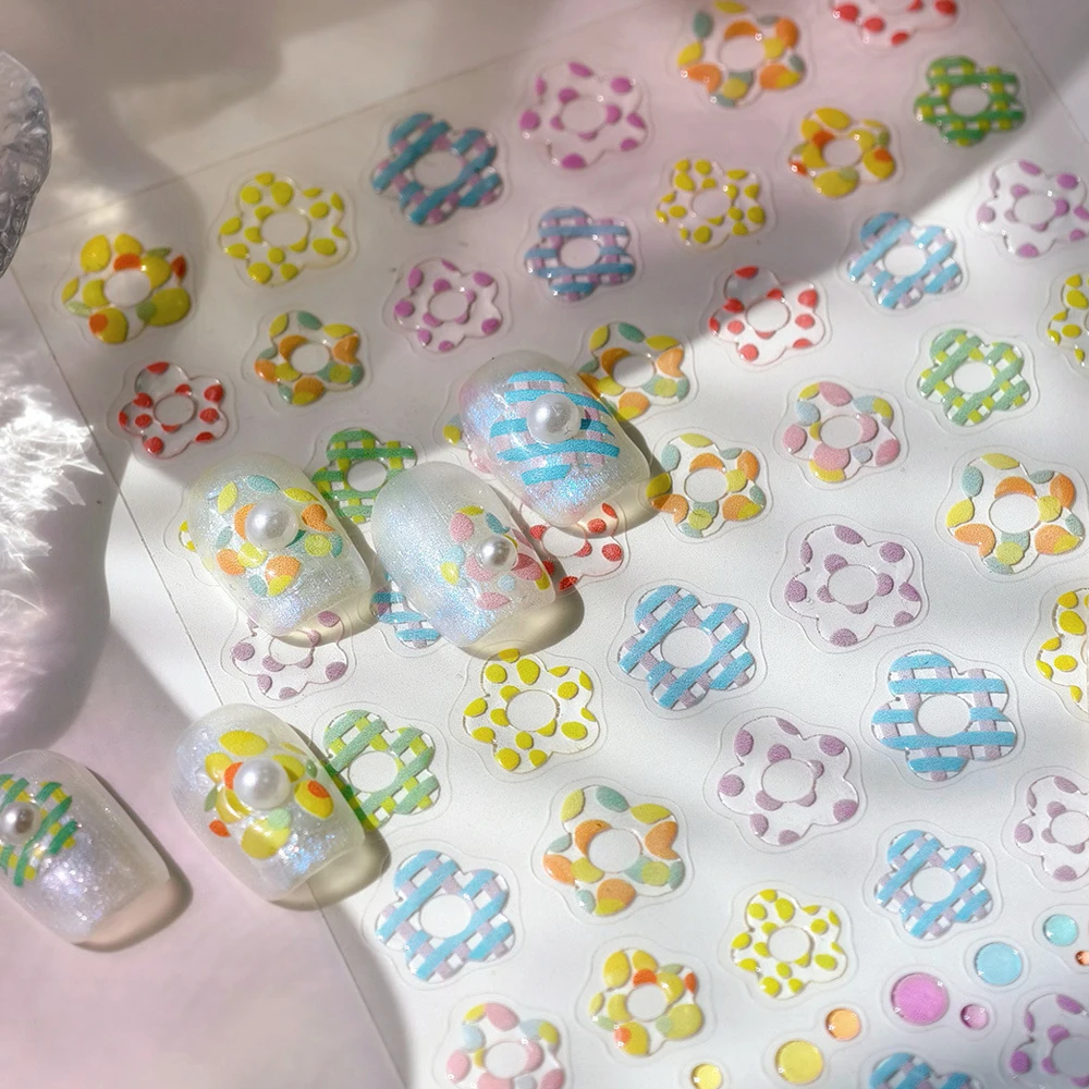 

Dopamine Flower 5D Nail Art Sticker Colorful Floral with Semi-Transparent Jelly Petals Cute Self Adhesive Manicure Decal DIY