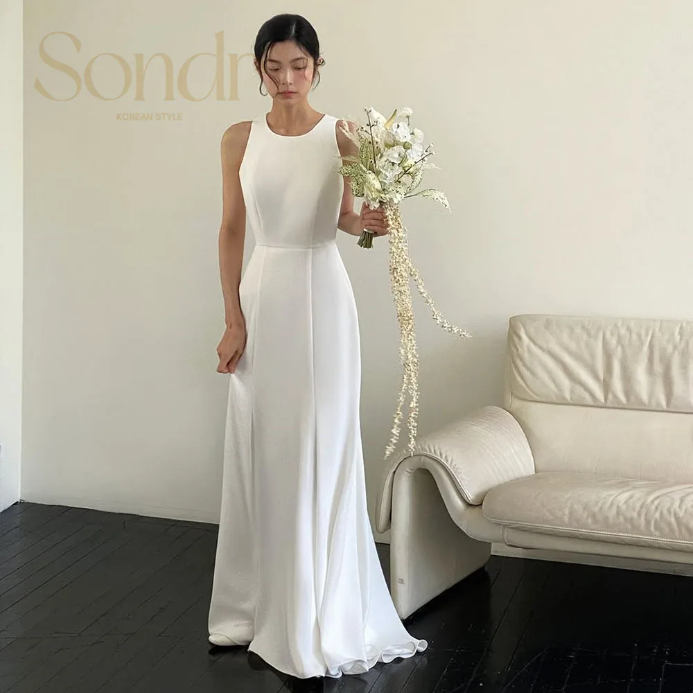 

Sondr Minimalist Korean Wedding Dresses O-Neck Sleeveless Backless Bridal Reception Dress Customized A Line Photo Shoot Gown