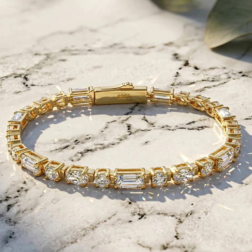 Emerald/Round/Oval Cut Real Moissanite Tennis Bracelets for Women Men Diamond Bangle S925 Silver Jewelry with GRA Certificates