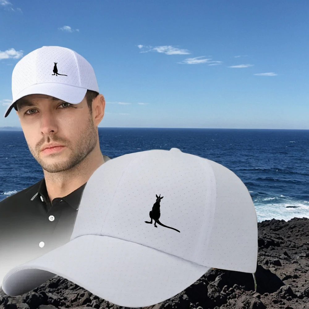 

Мужская легкая дышащая бейсболка с принтом щенка — регулируемая застежка на липучке, темно-синий/белый дизайн для бега