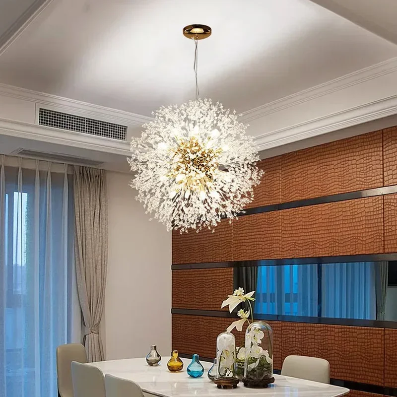 

Nordic Modern Dandelion Chandelier Lamp Dining Room Decor Lighting Romantic LED Lights Bedroom Creative Crystal Pendant Light