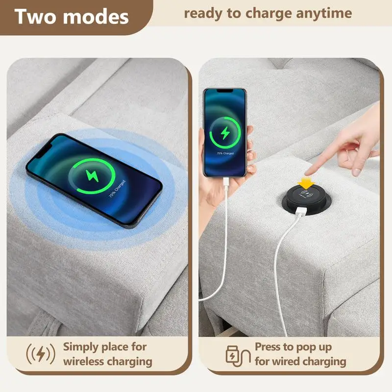 أريكة مقطعية مقاس 104 بوصة مع سطح طاولة أكريليك، طقم أريكة على شكل حرف U من الشنيل، وحدة تحكم، وشاحن USB، وأدراج تخزين، وجيوب، #5