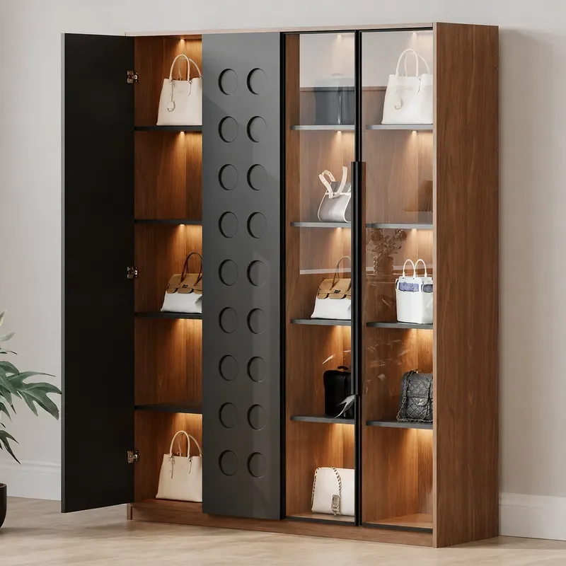 Commercial Glass Display Cabinet Solid Wood Showcase for Bags Lego Jewelry Dustproof Storage Unit with Light Luxury Design