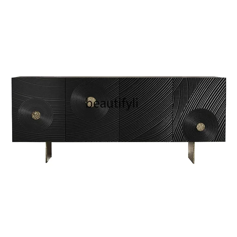 

Nordic retro industrial style light luxury, modern solid wood carving flower chest side cabinet acrylic