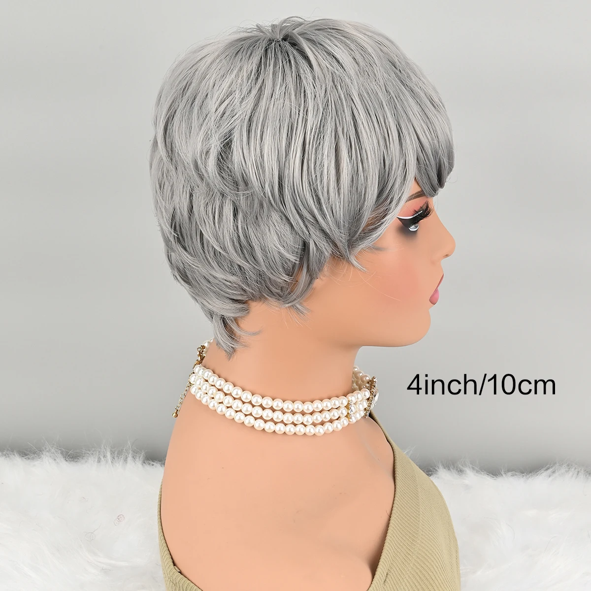 باروكات رمادية للنساء السود، باروكات صناعية قصيرة، باروكات قصيرة مجعدة، شعر قصير مع غرة للنساء ذوات البشرة السمراء، شعر مستعار قصير بيكسي #4