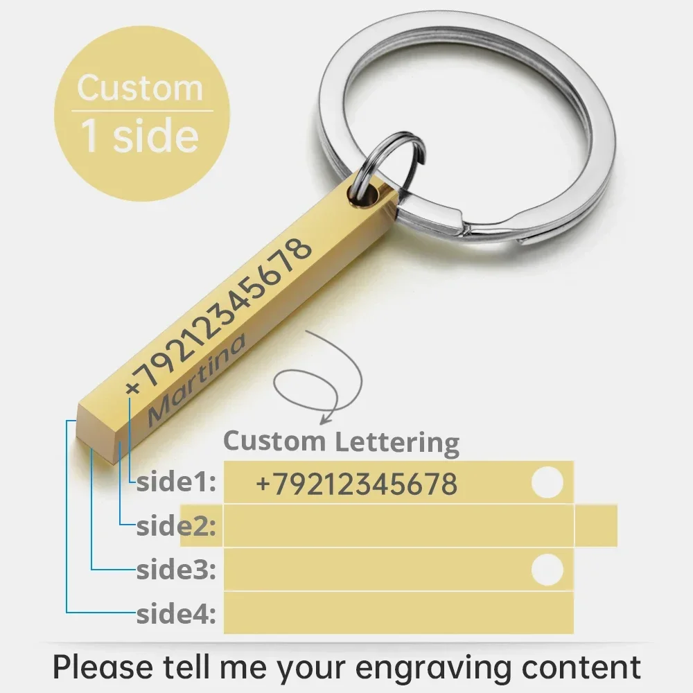Personalisierter 3D-Bar-Schlüsselanhänger mit Gravur, Text, Name, Datum, individueller Schlüsselanhänger, Edelstahl-Schlüsselanhänger, Ringe, Halter, bestes Geschenk P039
