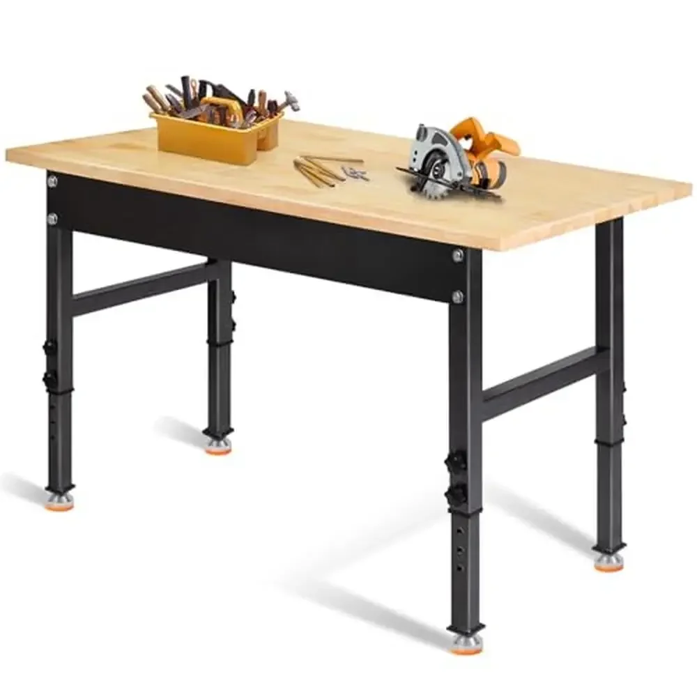 Adjustable Work Bench Rubber Wood Top Workbench Heavy-Duty Table 2000 LBS Load Capacity Garage Multifunctional Desk Workbench 48