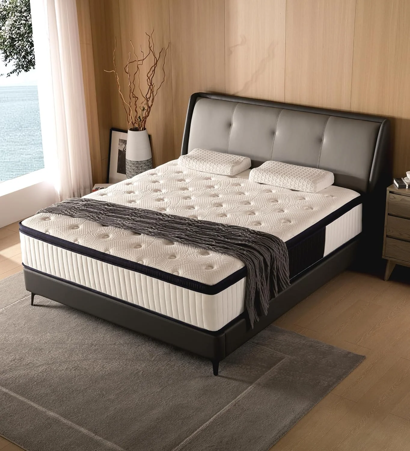 Materassi King bianchi ibridi in Memory Foam da 14 pollici, materasso King a molle insacchettate in una scatola per alleviare la pressione di supporto del sonno