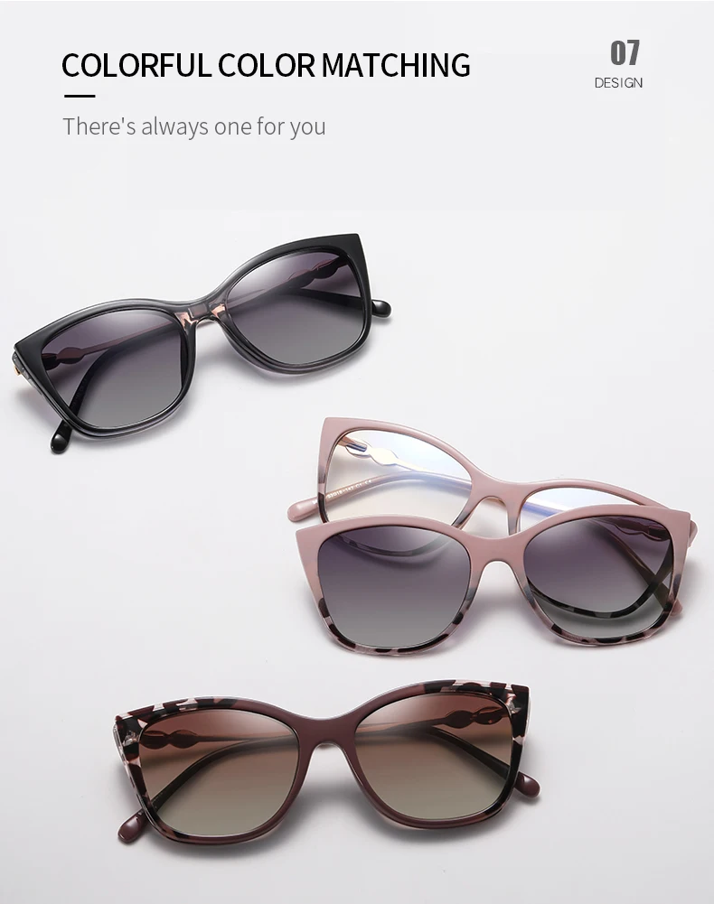 Magnetische polarisierte Sonnenbrille für Damen, modisch, Cat-Eye, 2-in-1-Clip auf Damen, Anti-Blaulicht-Brillengestelle, TR90-Metallbrille – Detail 11