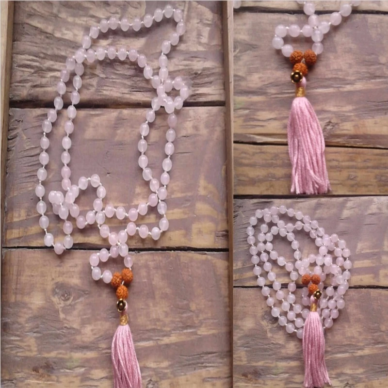 6mm 108 Rose Quartz natural necklace Buddhist Prayer Beads yoga Spiritual Tranquility Bohemian Healing Sacred wear Unisex Mala