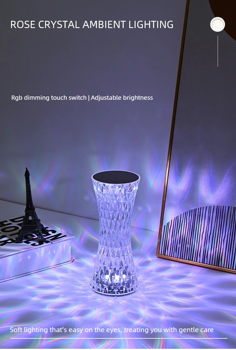 Creative Curvy Waist Crystal Table Lamp Touch Control Romantic Atmosphere Night Light Decorative Gift Lamp for Bedroom Bedside