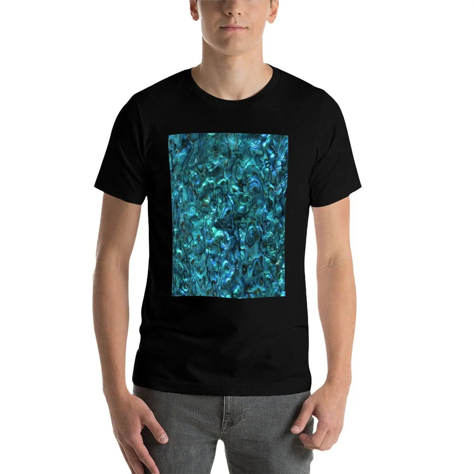 Abalone Shell Paua Shell Seashell Patterns Sea Shells Cyan Blue Tint T-Shirt cute tops quick-drying plain black t shirts men