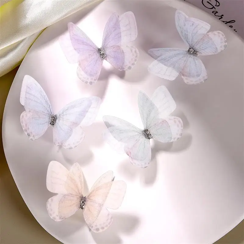 10pcs/Set 5cm Double Layer Mesh Butterfly Appliqued 3D Simulation Mesh Dreamy Bouquet Patch For DIY Handmade Hairband Nail Decor