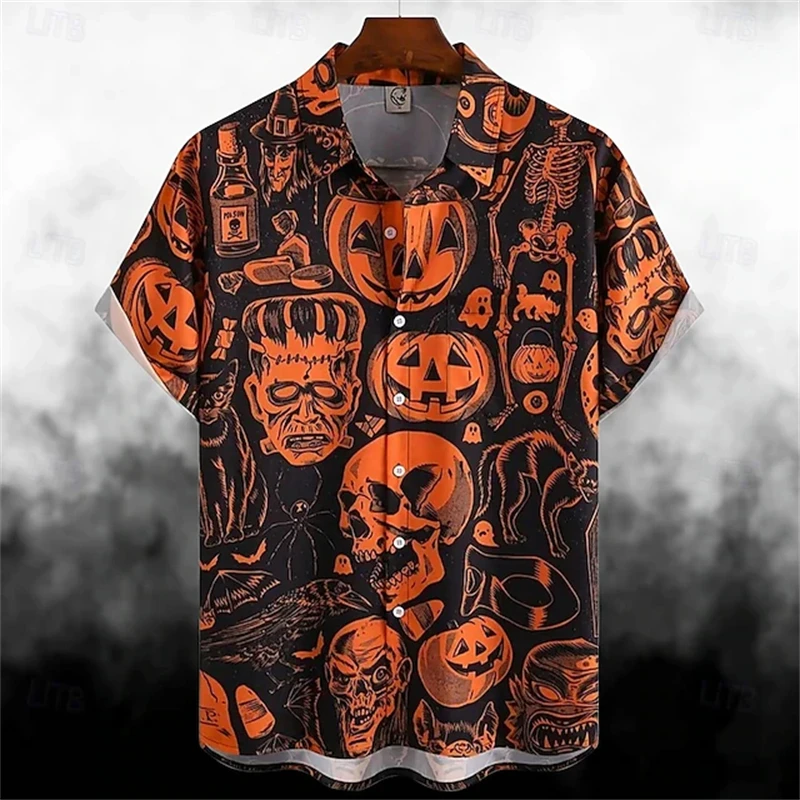 

Мужская футболка на Хэллоуин с 3D принтом, крутая рубашка для вечеринок, мужская одежда большого размера в стиле хип-хоп, летние каникулы в гавайском стиле с короткими рукавами
