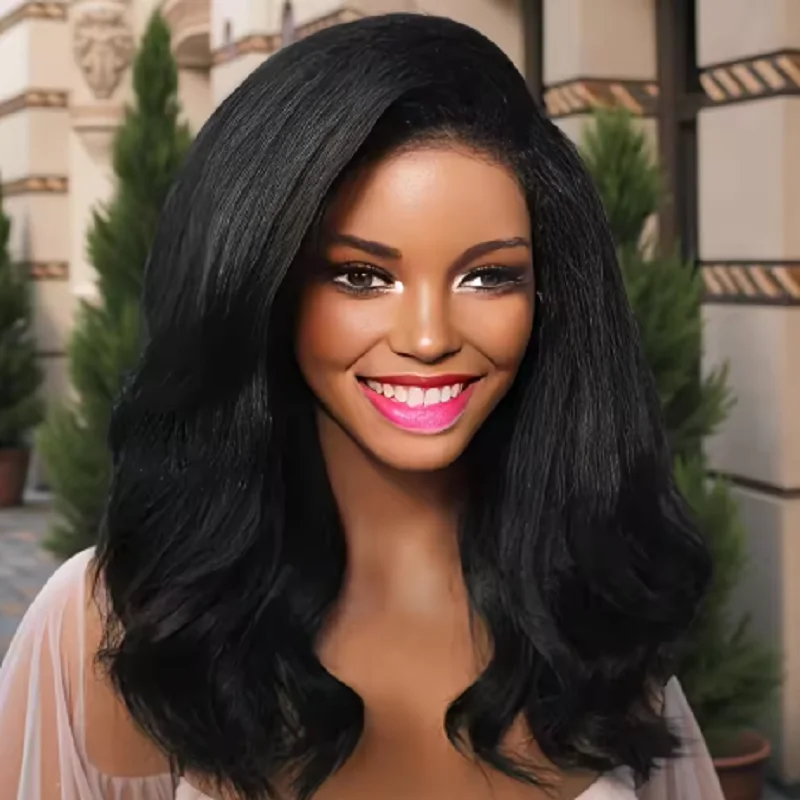 

Yaki Soft 26 дюймов длиной 180 Плотность Черный Kinky Wave 13*4 Парик фронта шнурка для женщин Детские волосы Бесклеевые Предварительно выщипанные Ежедневно