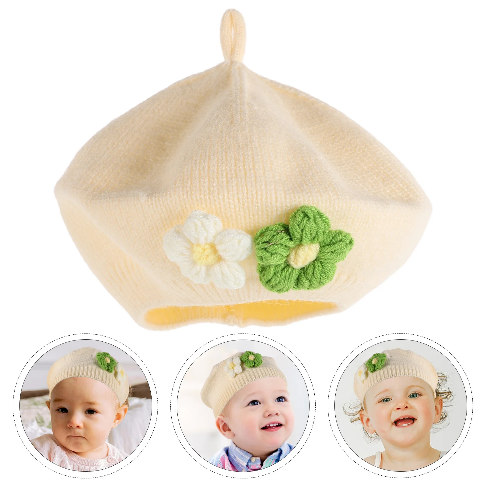 

Baby Girl Winter Beret Knitted Beanie Cap French Style Toddler Flower Warm Hat 0-3 Years Baby Winter Hat Toddler Knitted Beret
