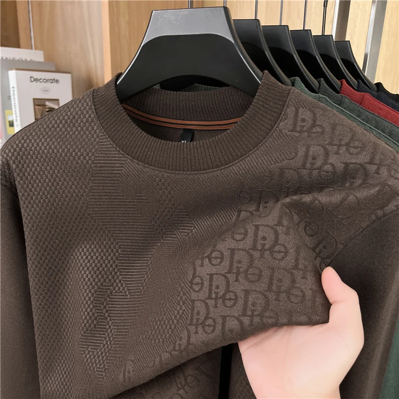 Jersey con cuello redondo de calidad Original para hombre, sudaderas con capucha de manga larga para otoño e invierno, recién llegado, ropa informal suave y agradable para la piel de Jacquard para hombre