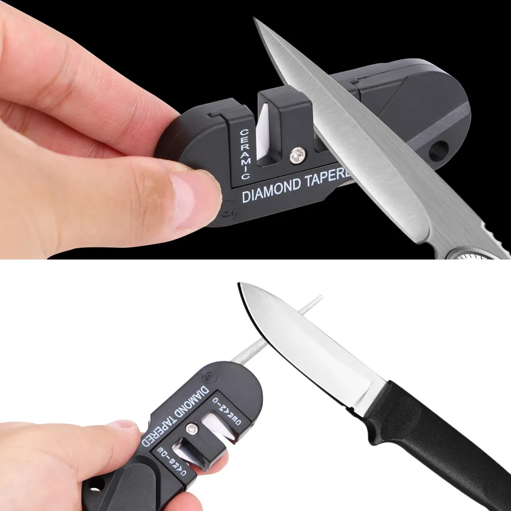 Knife Sharpening Tool Two Stages Sharpener Multifunction Outdoor Survival Hunting Foldable Pocket Keychain