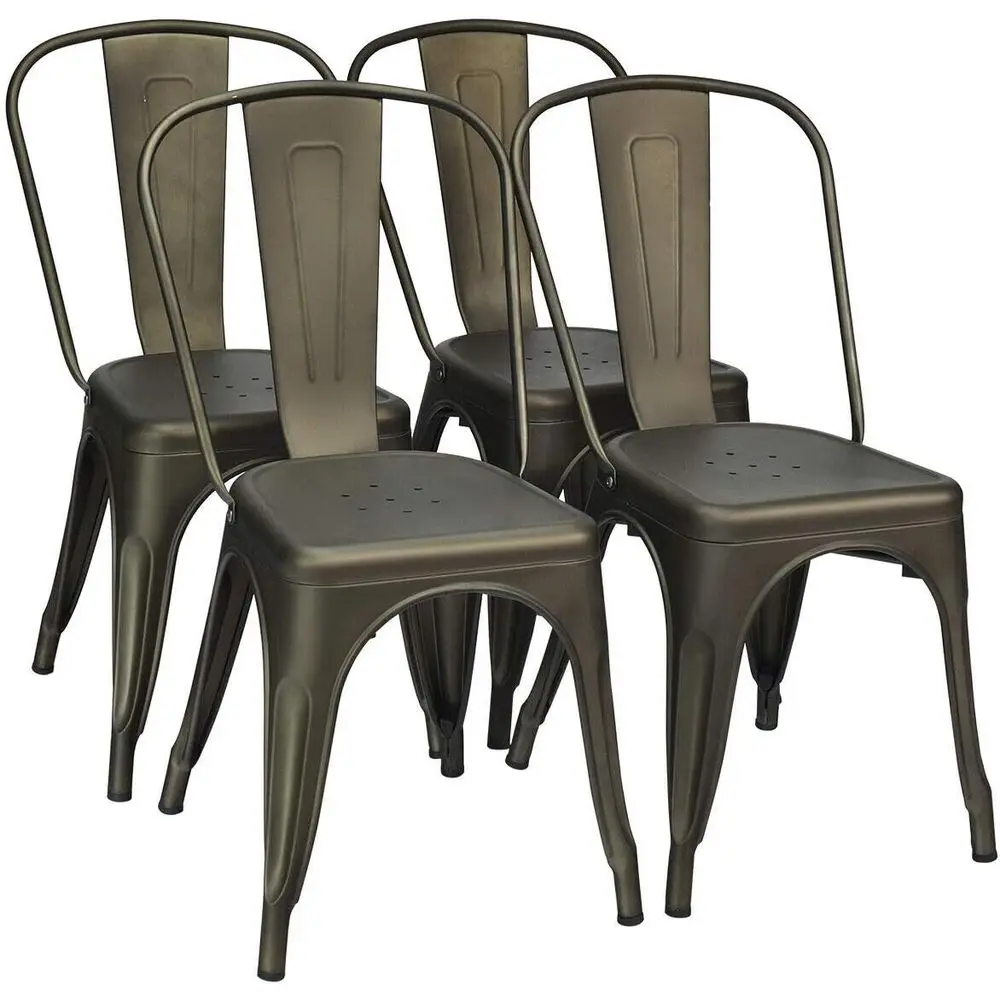

Dining Chair Set of 4, Industrial Vintage Stackable Metal Chairs, Outdoor Indoor Stools with Detachable High Backrest for Home,