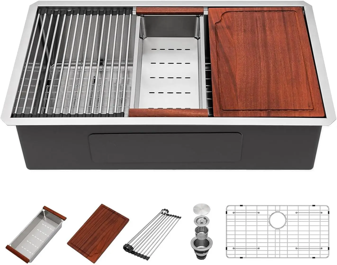 

30 Inch Undermount Kitchen Sink - SUS304 16 Gauge Stainless Steel Single Bowl 30x19x10 Inch