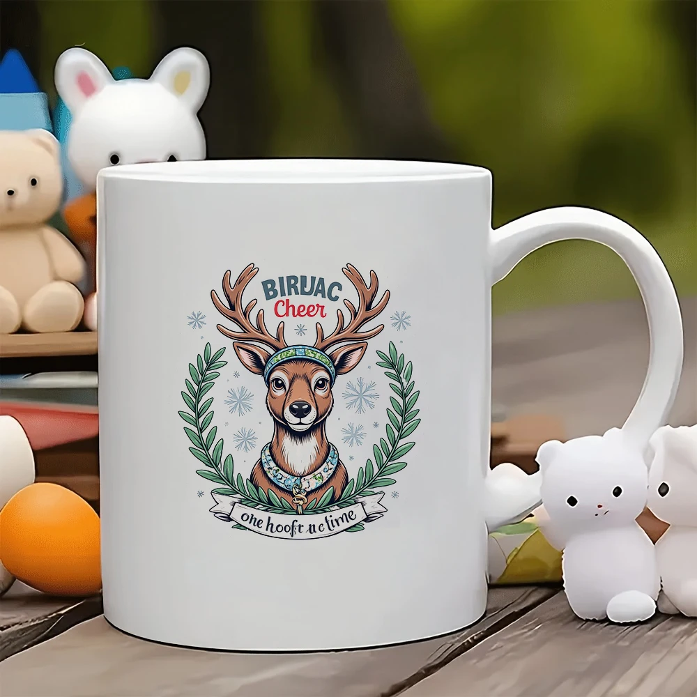 Cartoon Deer Head Collar Mug 11OZ Christmas Gift Kids Water Cup Home Office Coffee Cup BIRUAC Cheer Step by Step Design