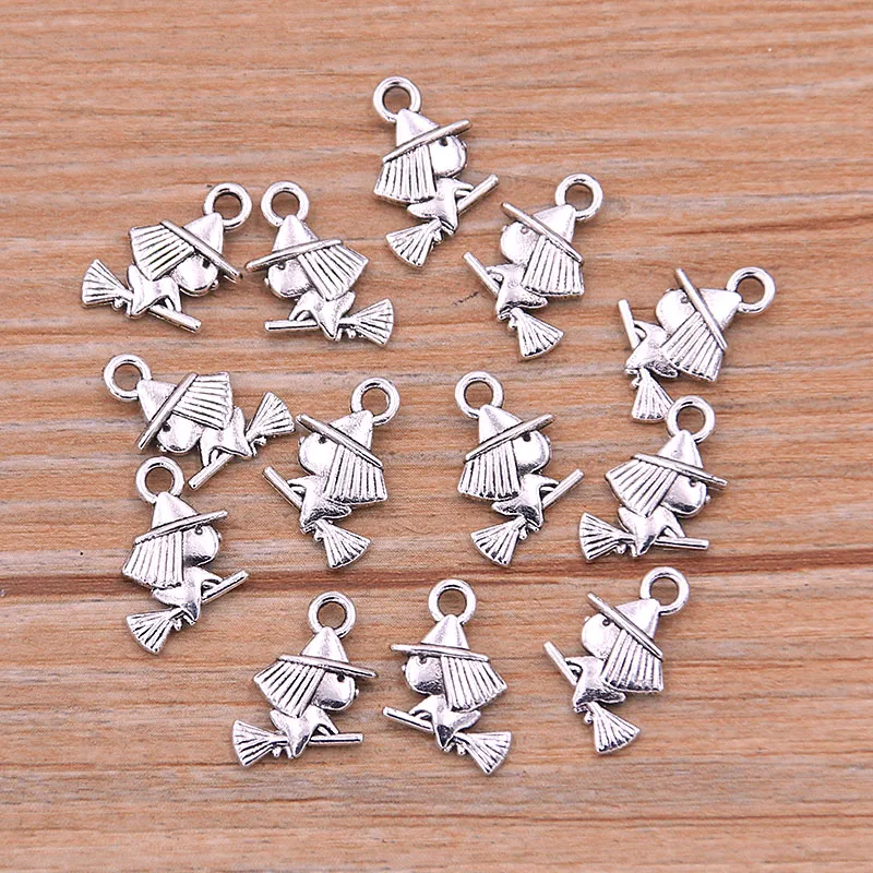 40PCS 10X15mm Picture Color Small Witch Charms Jinx Animal Pendants Handmade Decoration Vintage For DIY Jewelry Making Findings