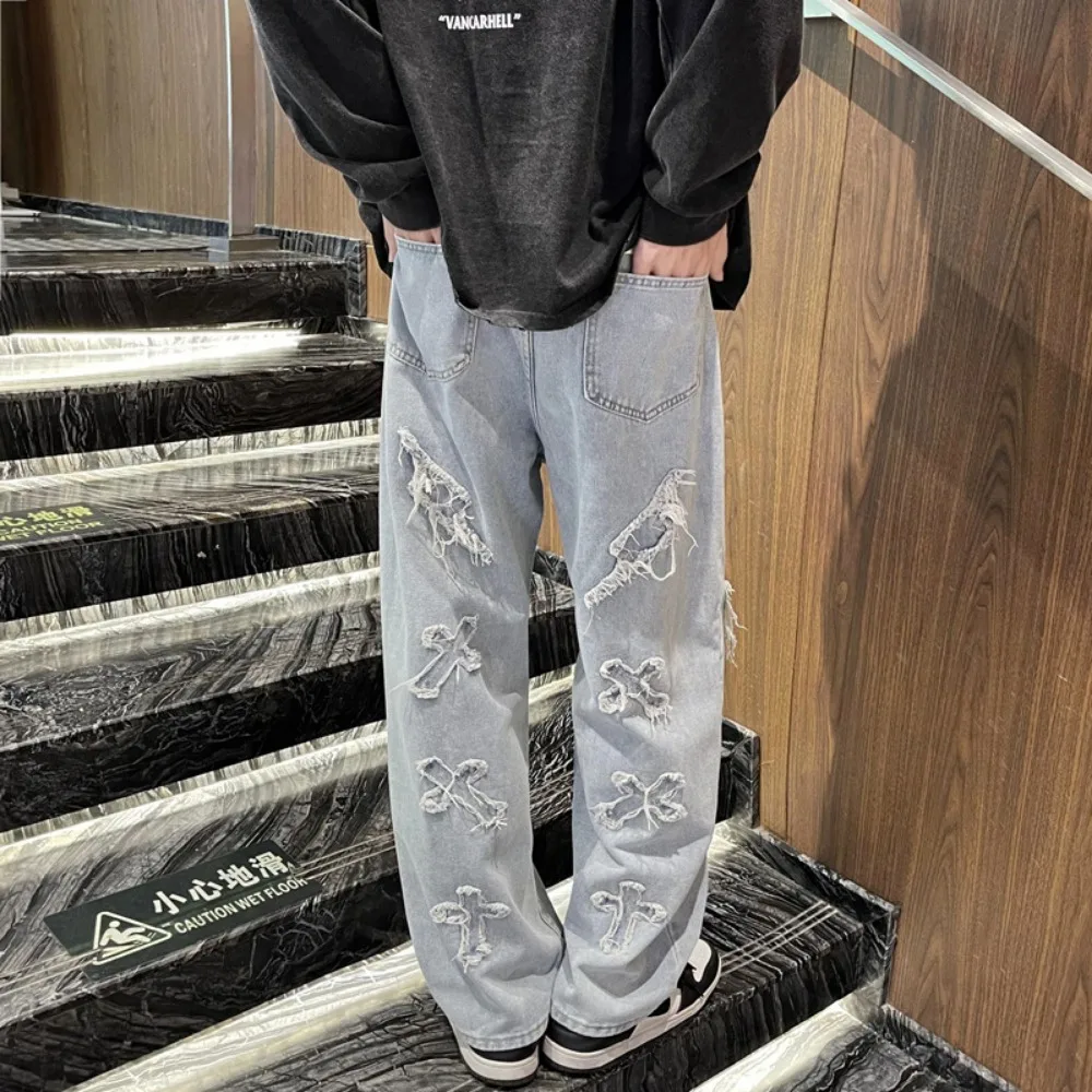 2025 novas calças de brim masculinas unissex perna larga calças jeans soltas retas calças de brim masculinas bonitas casuais hip hop calças de brim