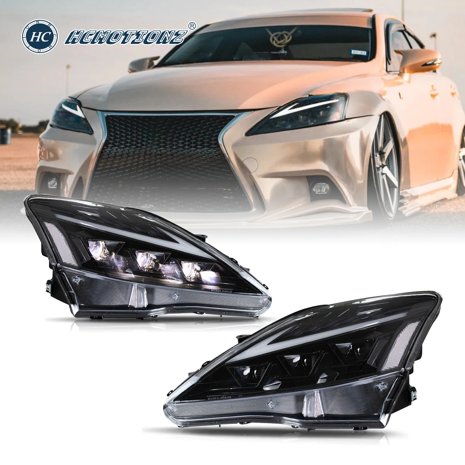 HCMOTIONZ LED Head Lights for Lexus ISF 2006-2012 IS250 IS350 DRL Start UP Animation Car Front Lamps Assembly