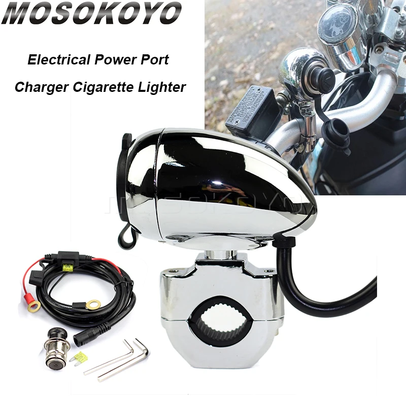 

25mm 22mm Motorcycle Handlebar Universal Metal ATV Scooter Electrical Power Point with Cigarette Lighter Fits 1" 7/8" Handle Bar