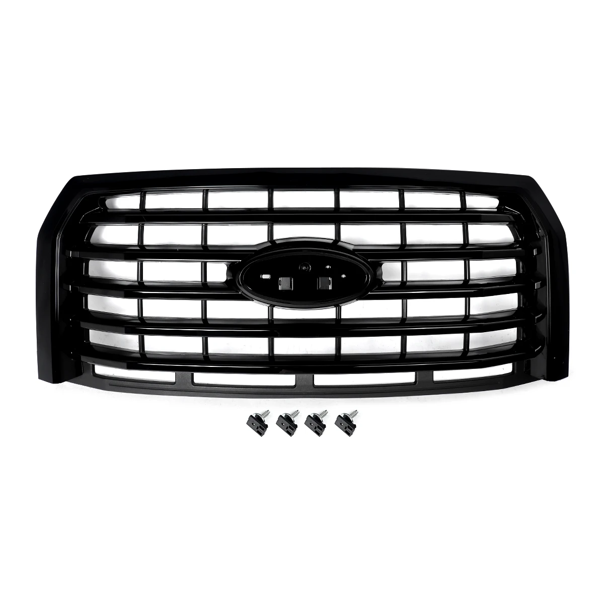 Front Radiator Grille Assembly Replace For 2015 2016 2017 Ford F150 F-150 Front Bumper Upper Grilles ABS Glossy Black Horizontal