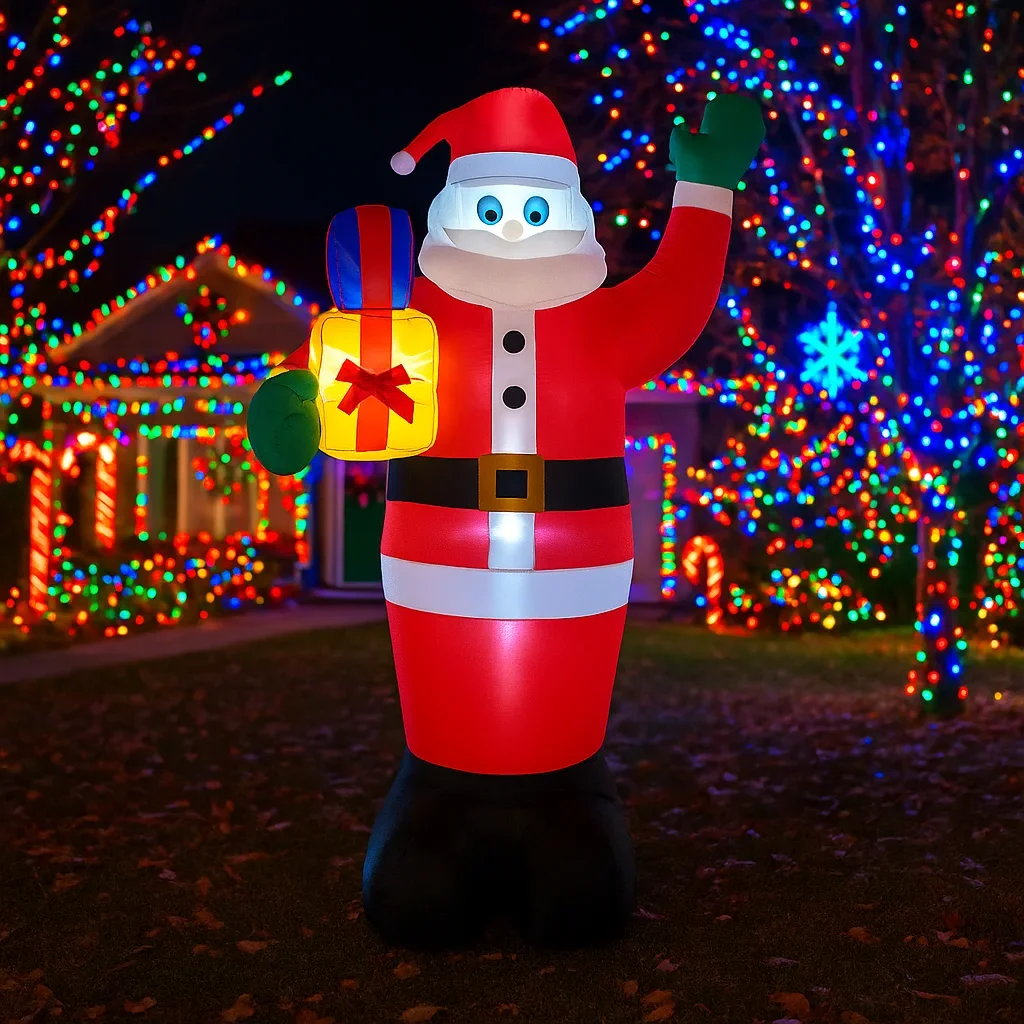 6FTchristmas Decorations Inflatable Santa Claus Holding Gift Toys Home Yard  Ornaments With LED Decor Christmas Supplies Outdo