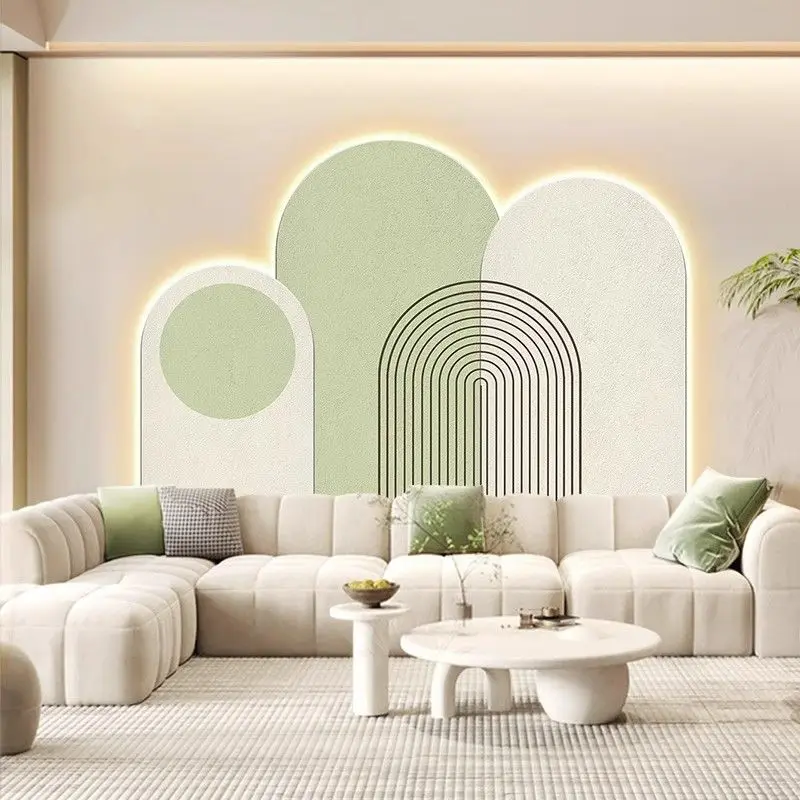 Cream Style Oil Painting Entrance Door Art Deco with LED Mural Sofa Background, High-End Atmospheric Wall Murals
