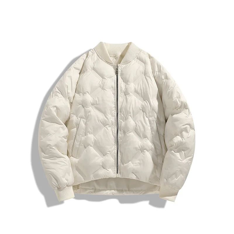 

Men Down Jacket Winter Simple Solid Color Versatile Male Coat Thicken Warm Stand Collar Long Sleeve Windproof Man Outerwear