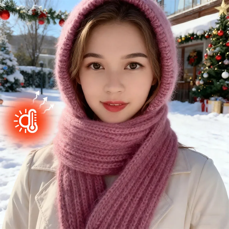 

Женская вязаная шапка, шарф, комплект с флисовой подкладкой, велосипедная шапка, ветрозащитный снежный капюшон, снаряжение для холодной погоды, аксессуары для зимних видов спорта