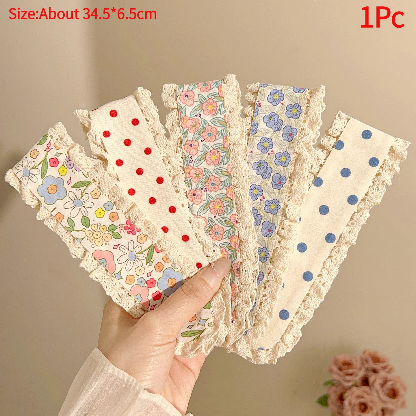 1PC Knitting Colorful Flower Bangs Sticker Hair Band Printed Hair Sticker Headdress Sweet Floral Knitted Bangs Sticker Headband.