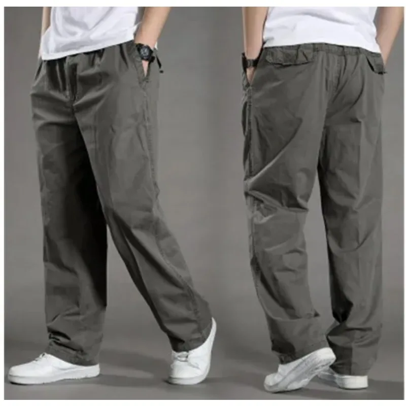Men Cargo Pant Long Pants High Elastic Waist Simple Splice Straight Trousers Casual Loose Regular Solid Autumn Winter 2025 New