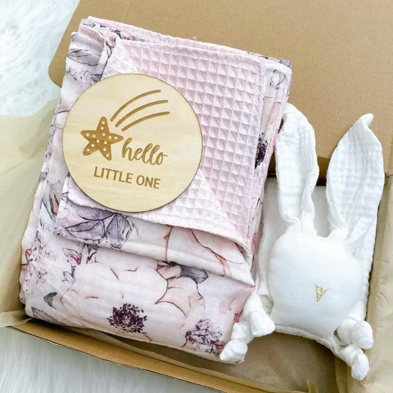 

L38E Baby Cotton Blanket Printed Soothing Towel Wooden Milestone for Infant