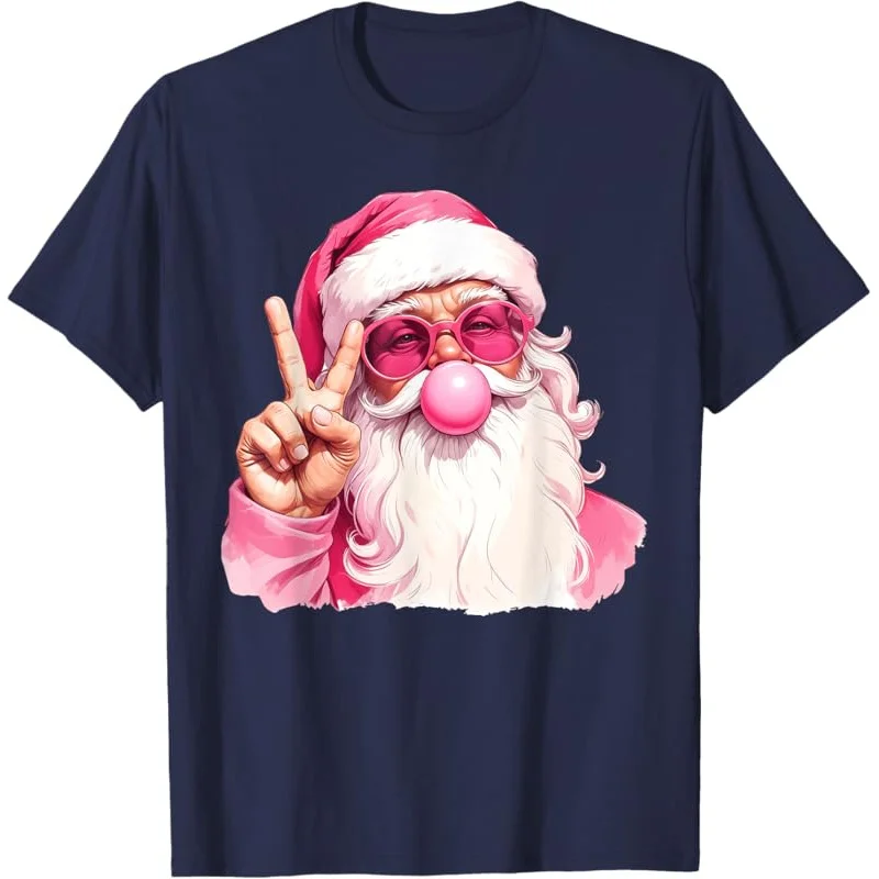 Vintage Retro Santa Christmas Merry Bubble Gum Pink Sunglasses Funny T-Shirt