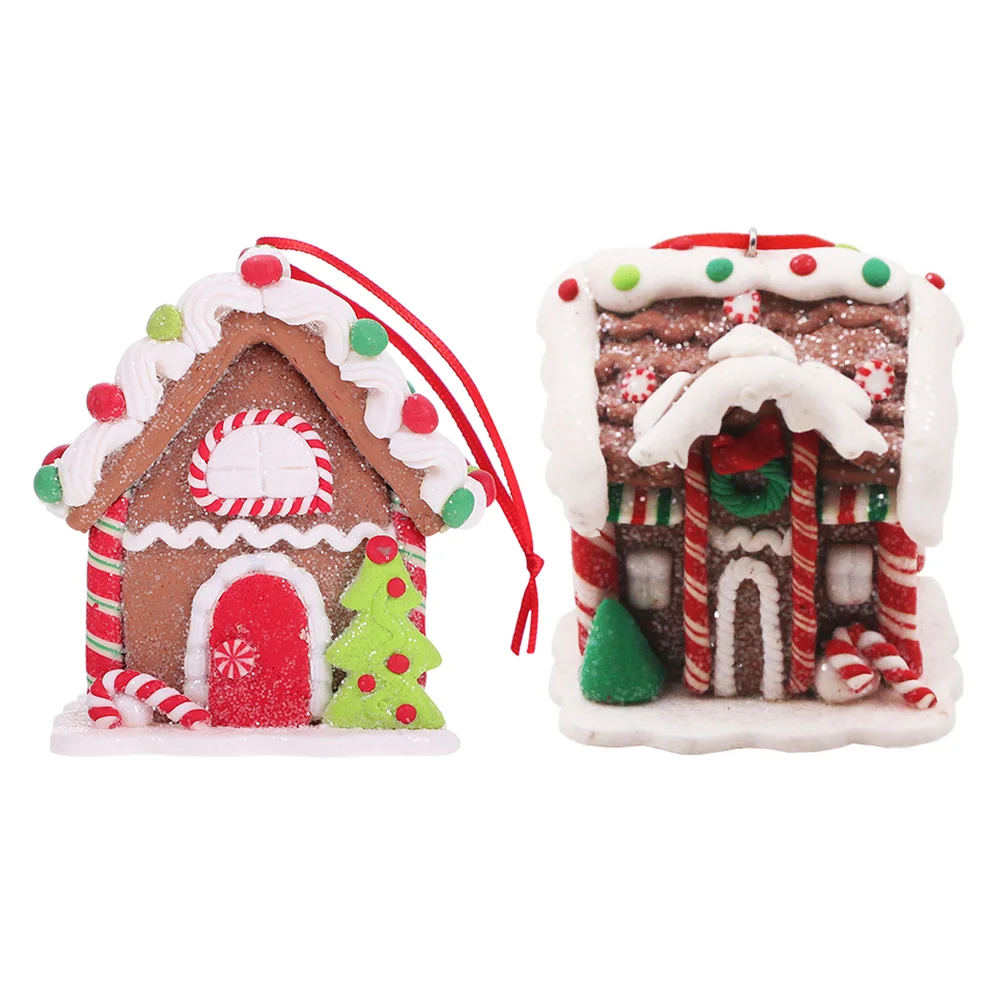 2 Pcs Christmas Gingerbread House Hanging Decor from Ceiling Tree Pendant Decorations Vintage