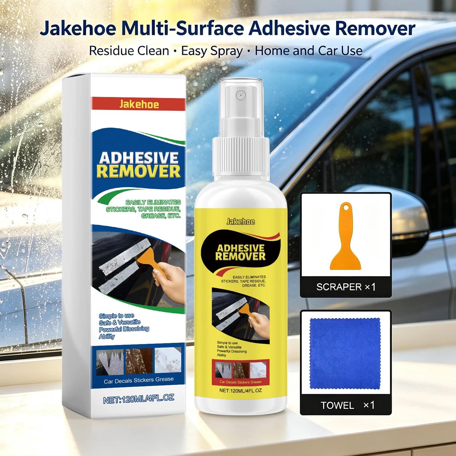 Jakehoe Adhesive Remover Spray Fully Penetrating & Softening Adhesive Removing Sticker Tape Residue Multi‑surface Cleaning Kits