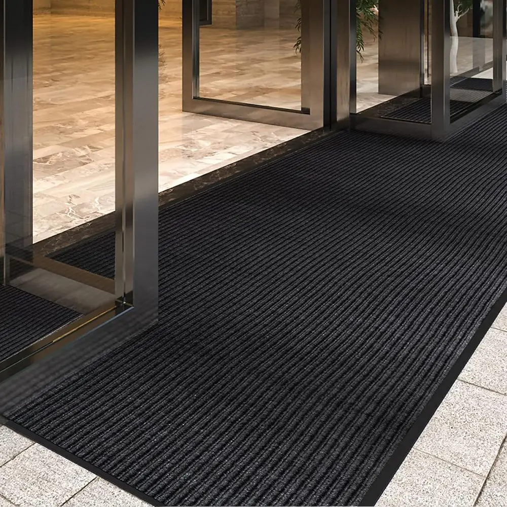 

8' High Traffic Guard Doormat, Commercial Grade Striped Brush Step Entrance Mat with Rubber Backing, Low Profile Commercial Rugs