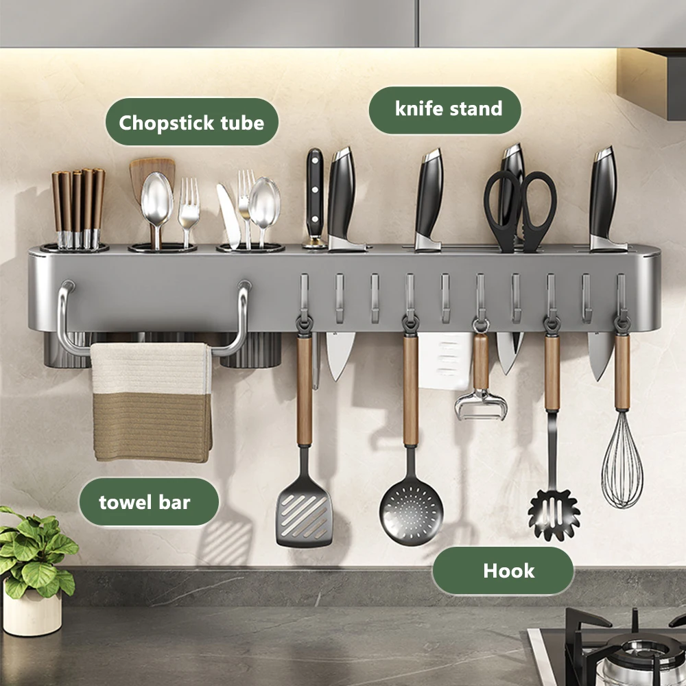 Wall-Mounted Multifunctional Storage Knife Rack Kitchen Storage Rack Detachable With Multiple Bracket And Hook Chopsticks Holder