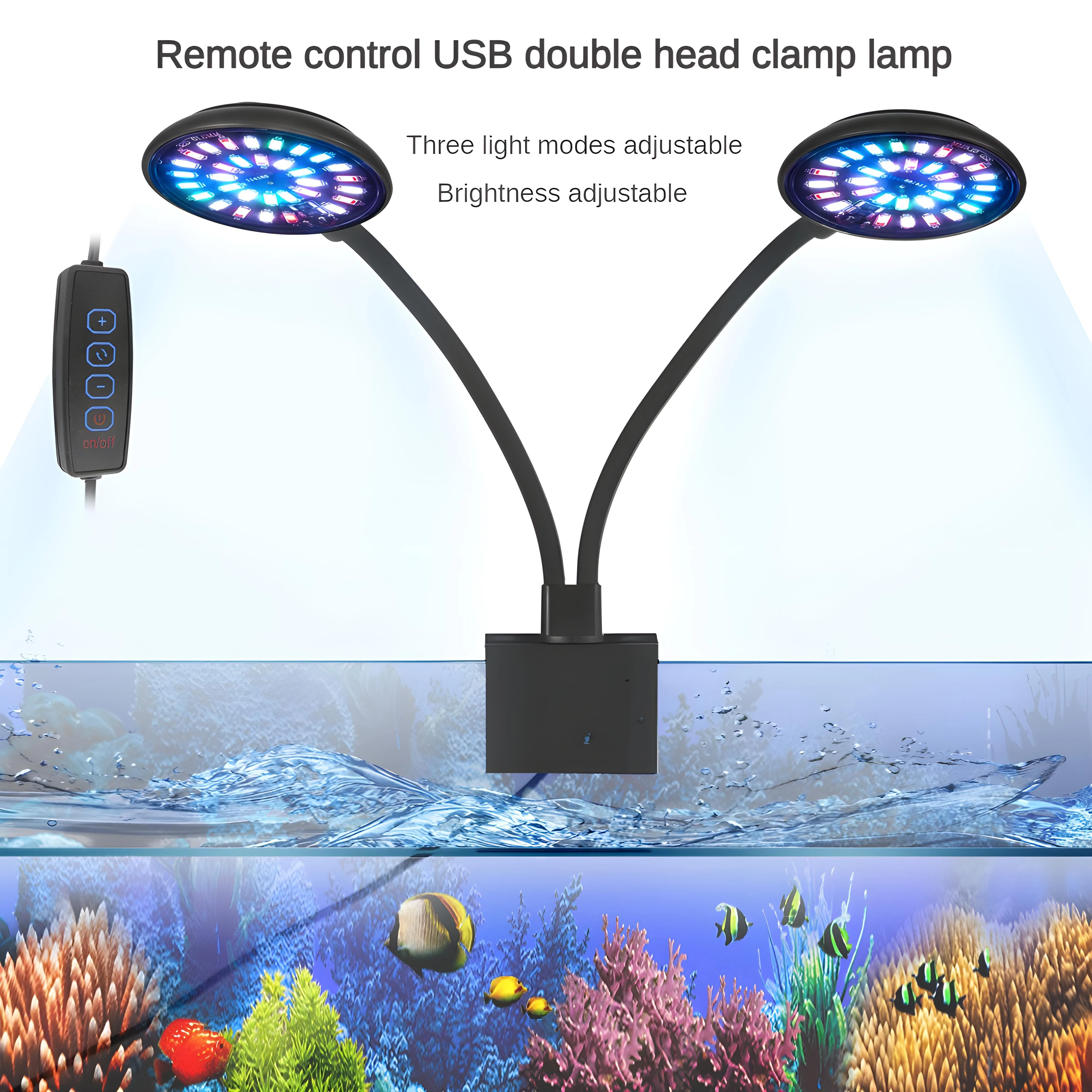 

Double head fish tank clamp light USB interface water grass light color enhancement, remote control brightness adjustable